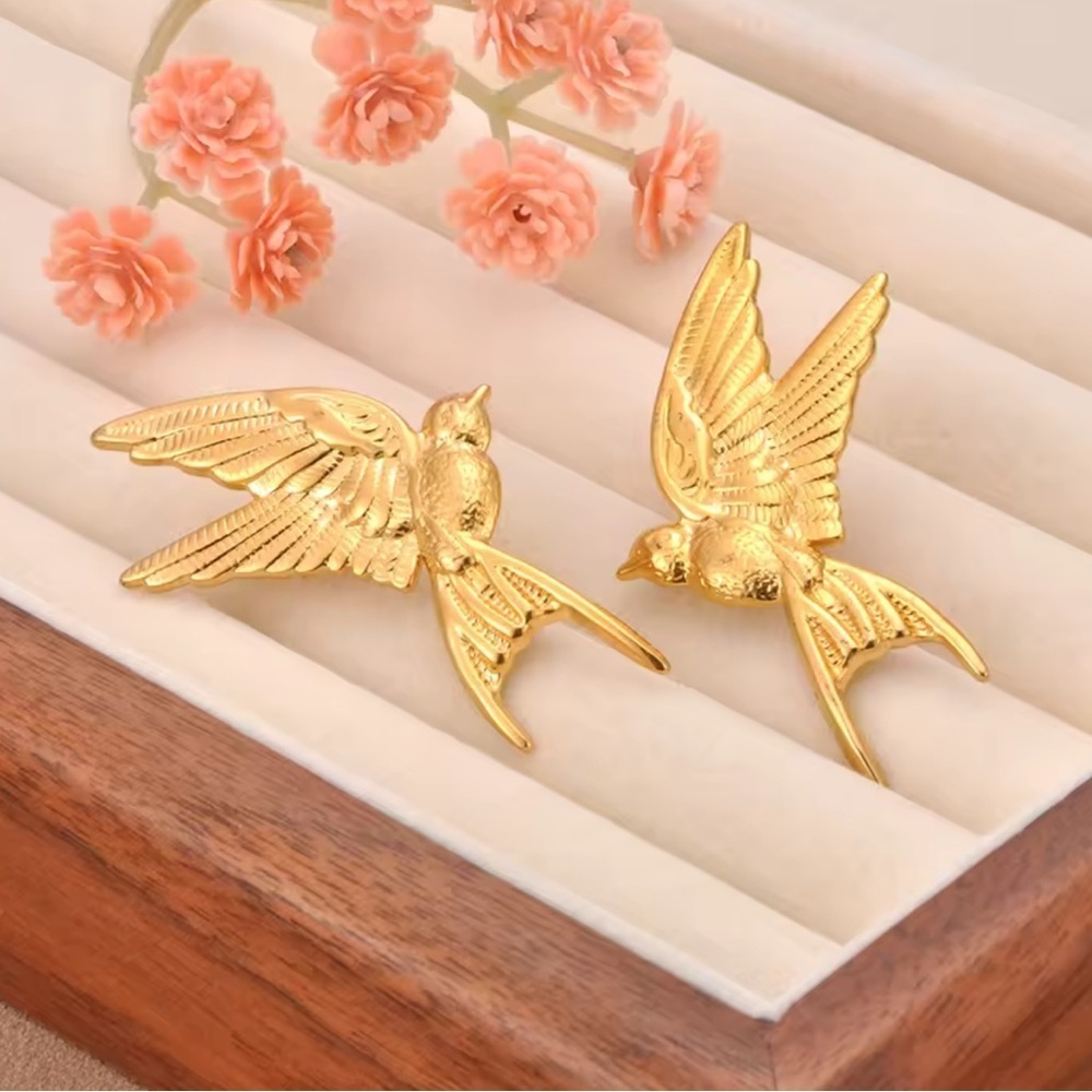 Anthropologie Gold Bird Motif Drop Earrings